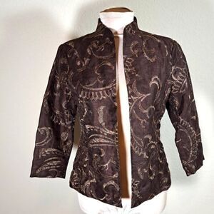 Chico’s Women’s Jacket Brown Embroidered Cardigan Style 3/4 Sleeve Size XS